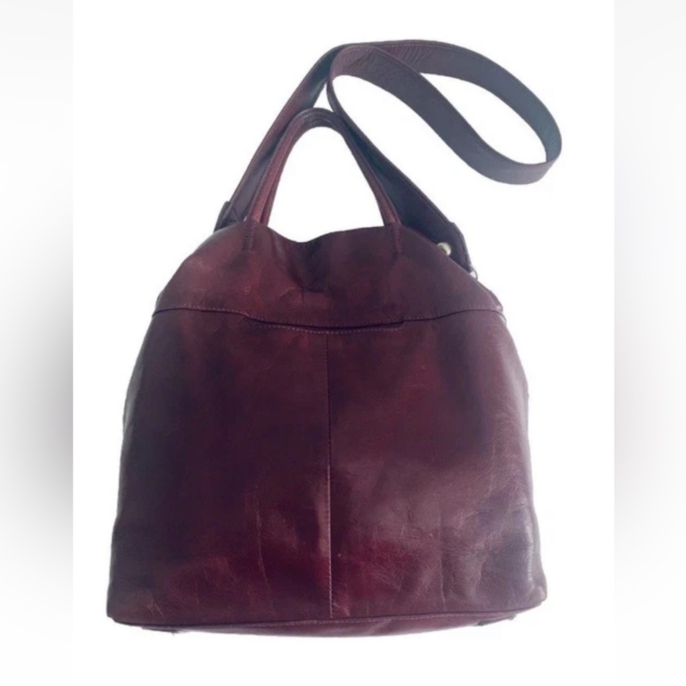 HOBO International Burgundy Leather Tote Hobo Bag Brass Hardware Bohemian
